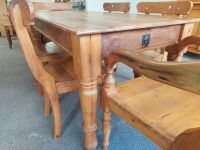 Country Farmhouse Dining Suite - Table, 6 chairs inc 2x carvers - 4