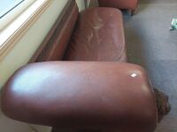 Carved Antique Leather Chaise on Turned Legs - 3