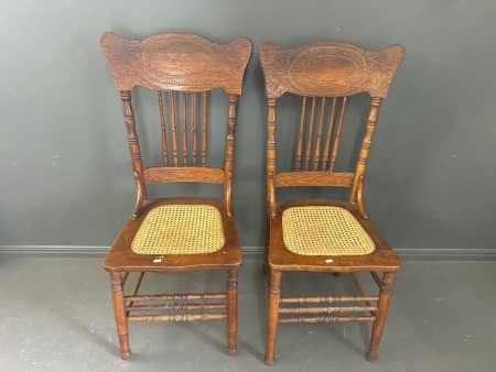 Pair of Antique Spindle Back Chairs with Cane Seats