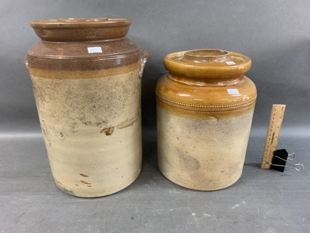 2 Antique Salt Glazed Storage Jars with Lids