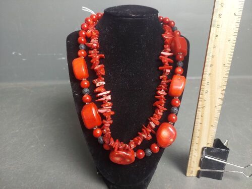 2 Red Coral Necklaces