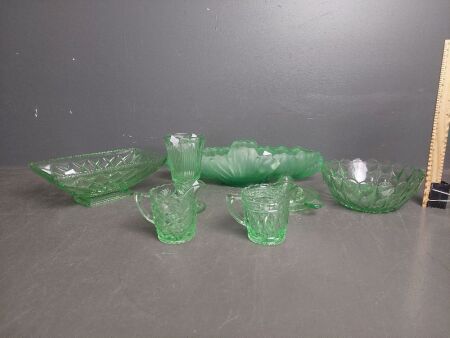 Collection of Green Depression Glass