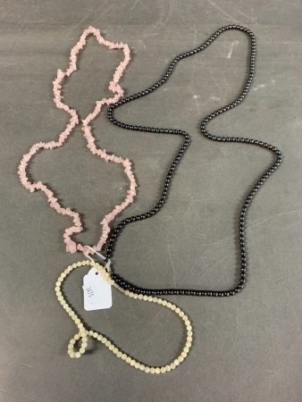 3 Necklaces - Rose Quartz, Hemmatite & Mother of Pearl