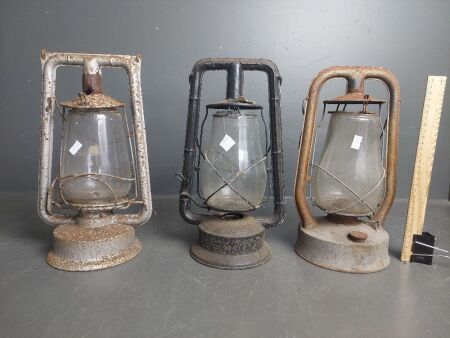 3 Antique Kerosene Lanterns