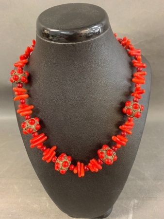 Red Coral & Silver Necklace