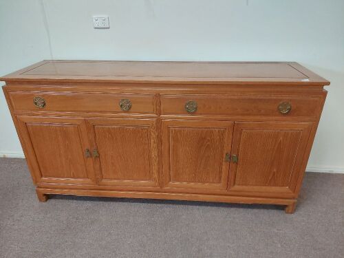 Large Wooden Sideboard with Brass Chinese Style Handles