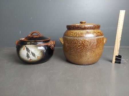 Bendigo Pottery Stoneware Lidded Pot & Glazed Pottery Lidded Pot 