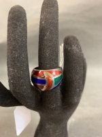Sterling Silver Enamel Dome Ring c1970's - 2