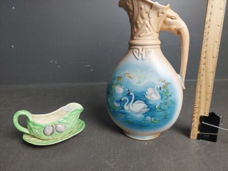 Antique Austrian Swan Jug & Caltonware Cream Jug