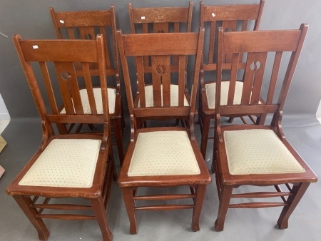 Set of 6 Vintage Upholstered Silky Oak Dining Chairs