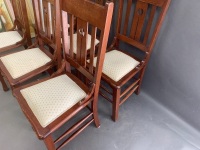 Set of 6 Vintage Upholstered Silky Oak Dining Chairs - 3