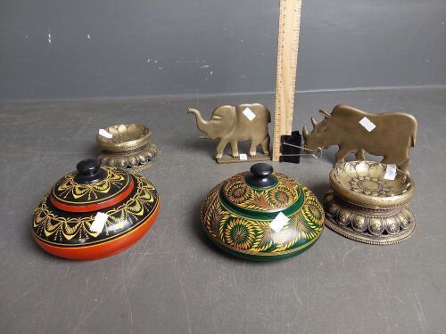 Selection of Various Paper Weights inc. Brass Elephant and Rhino