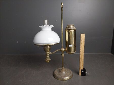 Antique Brass Student Lamp with Cloudy Glass Shade