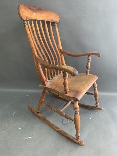 19th Century Elm & Beech Stickback Windsor Rocking Chair from Ireland