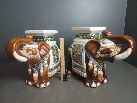 Pair of vintage glazed elephant plant stands