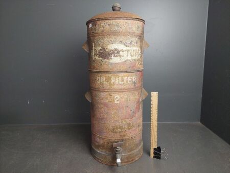 Antique Metal Perfectum Oil Filter - 2 Sections - with brass tap