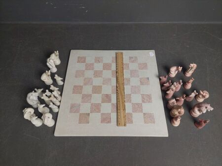 Stone Chess Board with Soap Stone Playing Pieces