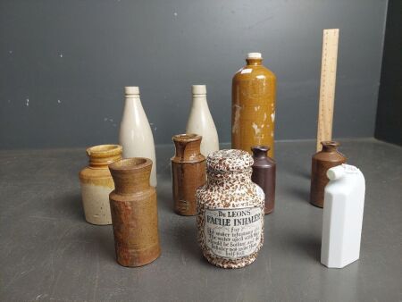 Mixed Collection of Stoneware Bottles and Ink Wells