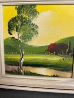 Pair of original oil on board farm scenes - signed - 2