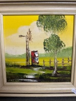 Pair of original oil on board farm scenes - signed - 3