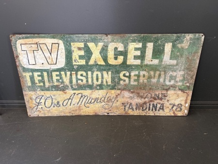 Vintage Printed Tin Sign - Excels Television Service Yandina