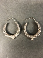 2 Pairs of Tribal Silver Earrings - 1 Hoops + 1 Drops with Turquoise - 6