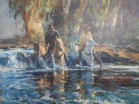 Original Oil Painting River Crossing by Robert Hagan 2019 - 3