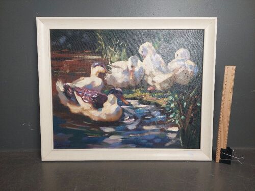 Original Wolfgang Lammle Framed Oil on canvas 5 Ducks