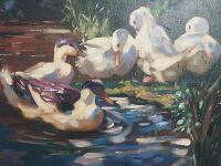 Original Wolfgang Lammle Framed Oil on canvas 5 Ducks - 3