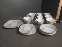 Colclough Fine Bone China Creamer, Sugar, 1 Serving Plate, 6 Plates & 6 Cups & Saucers