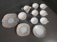 Colclough Fine Bone China Creamer, Sugar, 1 Serving Plate, 6 Plates & 6 Cups & Saucers - 2