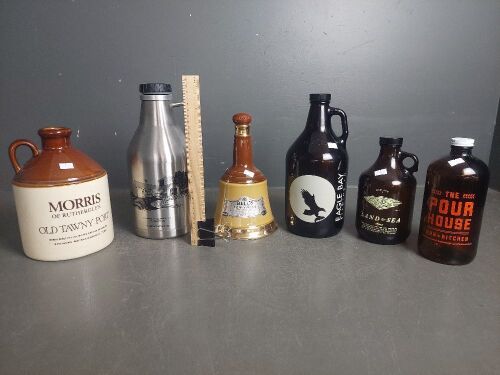 Mixed Beer Bottles & Morris Tawny Port Bottle w. Bells Whiskey Bottle