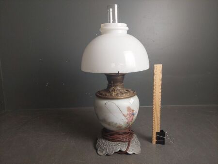 Hand Painted Fly Fishing Electirc fitted Hurricane Lamp Made in America