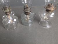 3 Clear Glass Kerosene Lamps w. Rare Marriage Lamp - 2