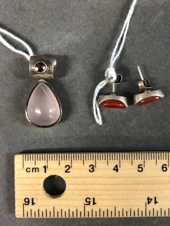 Sterling Silver Carnelian Earrings & Rose Quartz & Garnet Pendant
