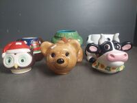 3 Novelty Biscuit Jars - Bear, Christmas Owl & Happy Cow - 3