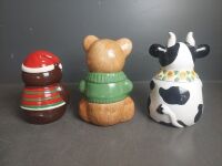 3 Novelty Biscuit Jars - Bear, Christmas Owl & Happy Cow - 4