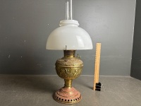 Decorative Brass U.S Made Oil Lamp with White Glass Shade, and Chimney - 3