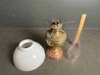 Decorative Brass U.S Made Oil Lamp with White Glass Shade, and Chimney - 4