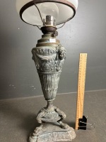 Tall Decorative Brass Oil Lamp with White Glass Shade, and Chimney - 2