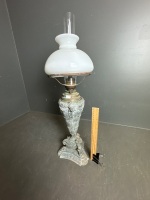 Tall Decorative Brass Oil Lamp with White Glass Shade, and Chimney - 3