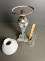 Tall Decorative Brass Oil Lamp with White Glass Shade, and Chimney - 4