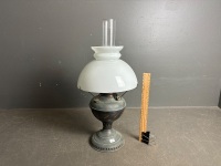 Millers Brass Oil Lamp with White Glass Shade, and Chimney