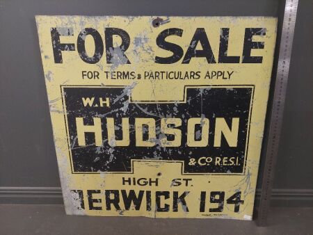 Vintage Metal W.H Hudson & Co R.E.S.I Sign