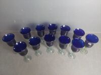 12 Large Blown Blue Mexican Wine Glasses - 2