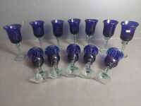 12 Large Blown Blue Mexican Wine Glasses - 3