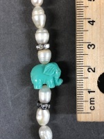 Freshwater Pearl Necklace with Blue Elephant - 2