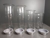 4 Large Mexican Glass Candle Holders with 4 Pewter Candle Sticks - 3