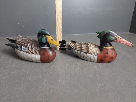 Pair Handpainted Wooden Ducks