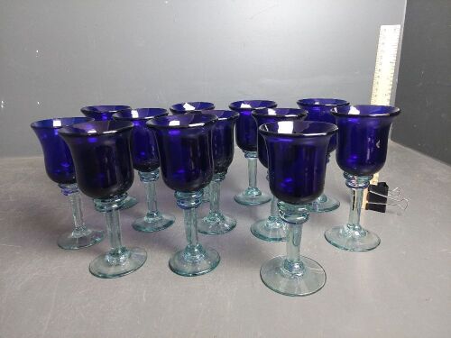 12 x Blown Blue Mexican Wine Glasses